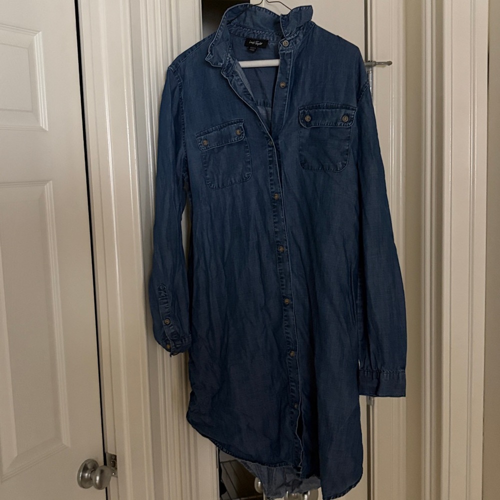 Lord & Taylor Chambray Button-Up Shirt Dress - Light Blue